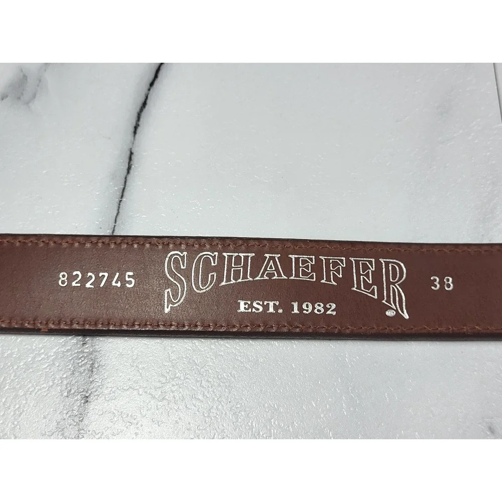Schaefer Outfitter Mens Dark Brown‎ Leather Western Belt Brass Buckle 38 USA